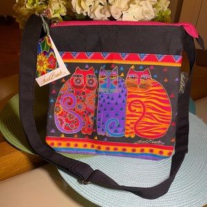 Laurel Burch Canvas Feline Friends Crossbody Bag.